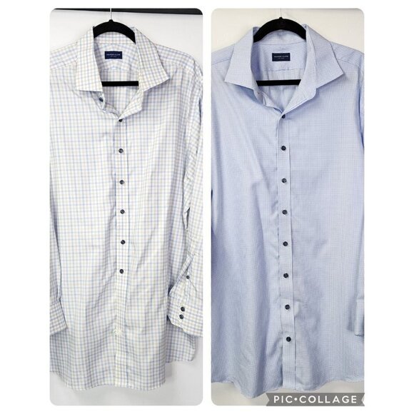 Proper Cloth Dress Shirt Lot of 2 Cotton Long Sleeve Plaid 18.5 Excellent - Picture 1 of 16